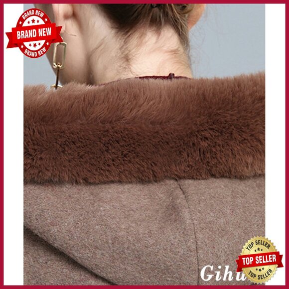 Luxury Batwing Sleeve Faux Fur Hooded Cloak Poncho Sweater Cape - Picture 8 of 8